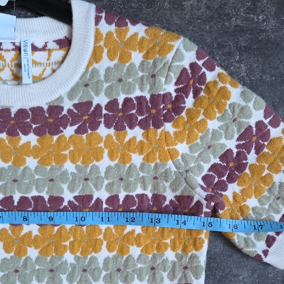 Twik Multicolor Floral Crew Neck Crop Sweater T Shirt Short Sleeve S - Picture 6 of 9